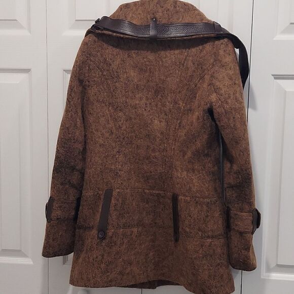 Mackage Twiggy Brown Cashmere Mohair Blend Leather Trim Coat Sz S - Picture 5 of 13